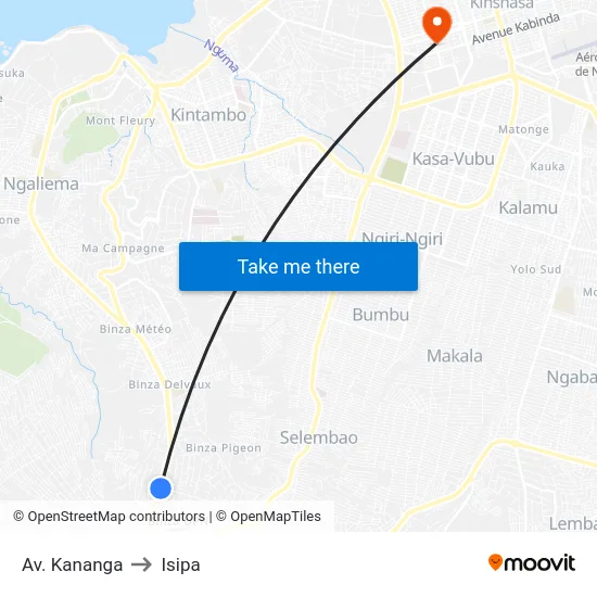 Av. Kananga to Isipa map