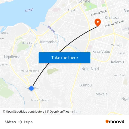 Météo to Isipa map
