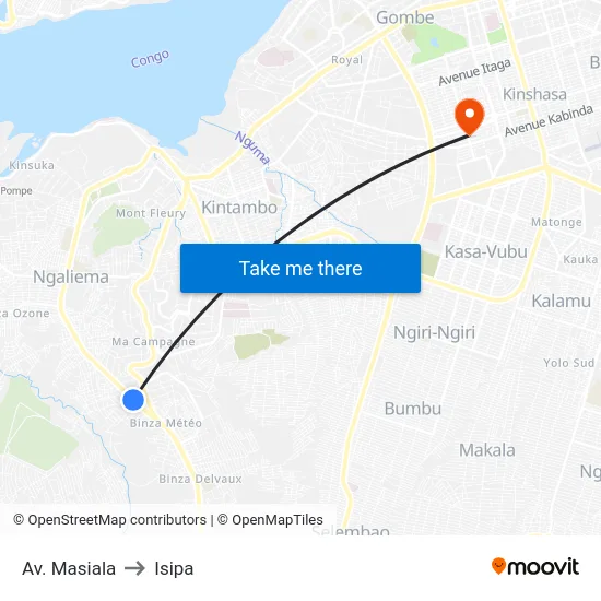 Av. Masiala to Isipa map