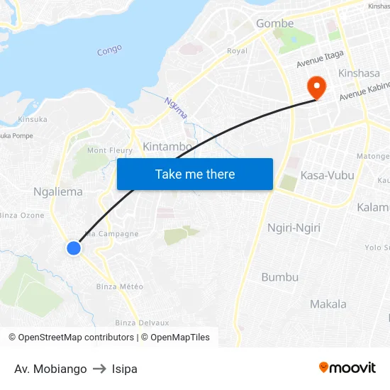 Av. Mobiango to Isipa map
