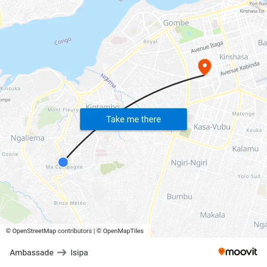 Ambassade to Isipa map