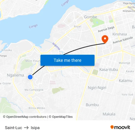 Saint-Luc to Isipa map