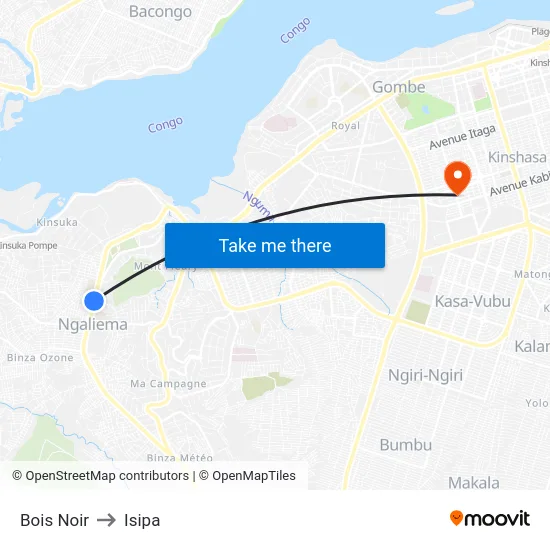 Bois Noir to Isipa map