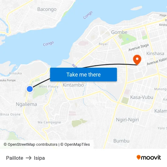 Paillote to Isipa map