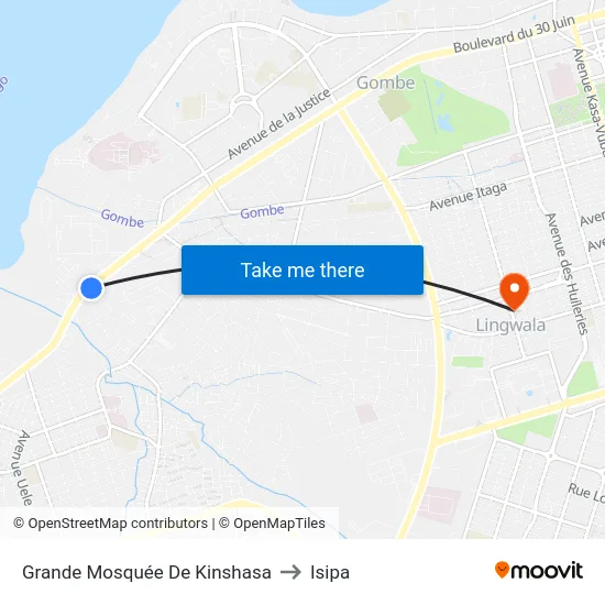 Grande Mosquée De Kinshasa to Isipa map