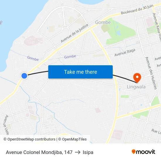 Avenue Colonel Mondjiba, 147 to Isipa map