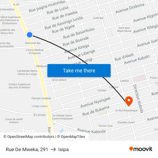 Rue De Mweka, 291 to Isipa map
