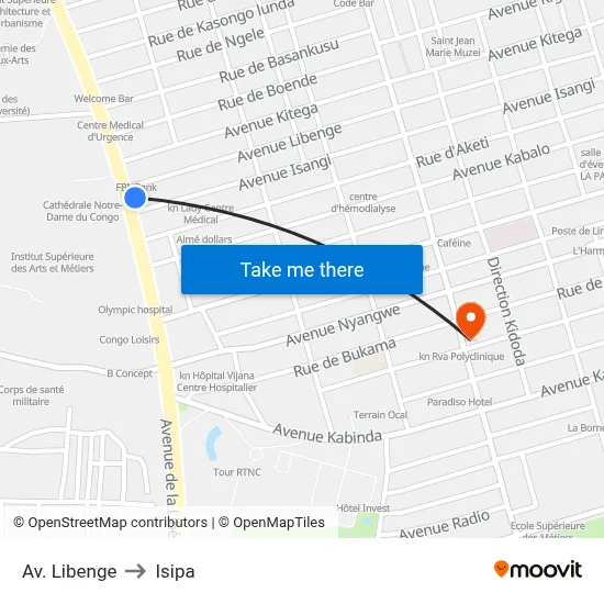 Av. Libenge to Isipa map