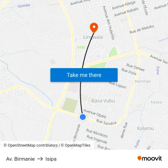Av. Birmanie to Isipa map