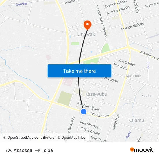 Av. Assossa to Isipa map