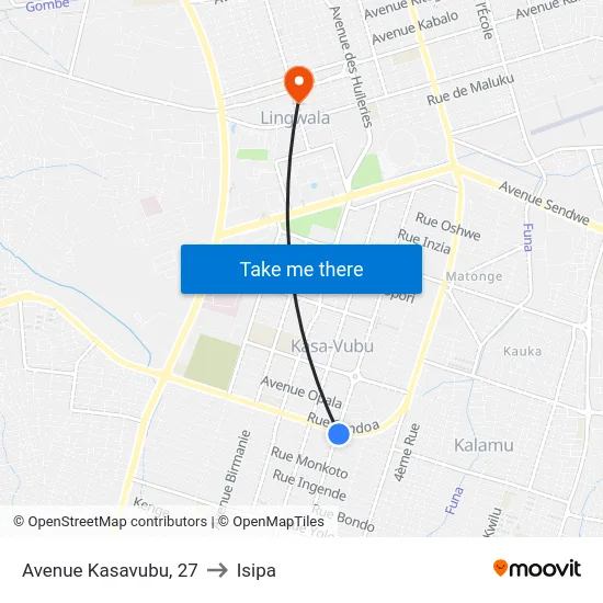 Avenue Kasavubu, 27 to Isipa map
