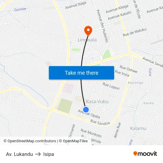 Av. Lukandu to Isipa map