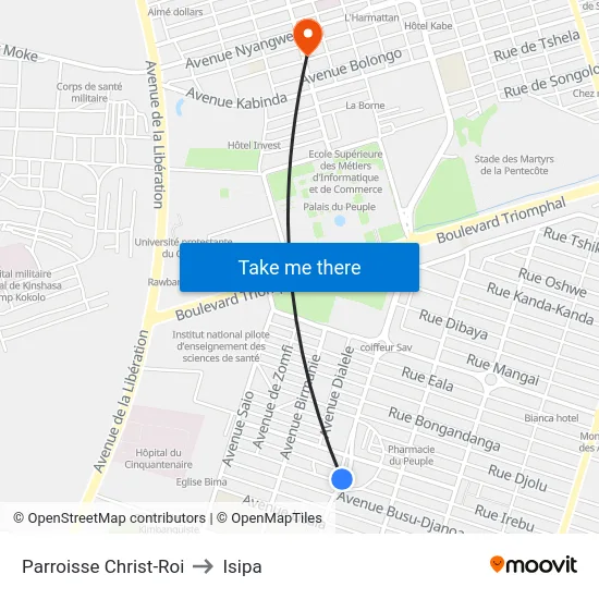 Parroisse Christ-Roi to Isipa map