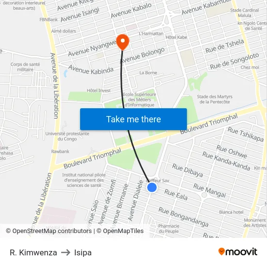 R. Kimwenza to Isipa map