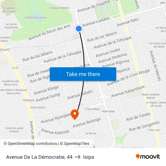 Avenue De La Démocratie, 44 to Isipa map