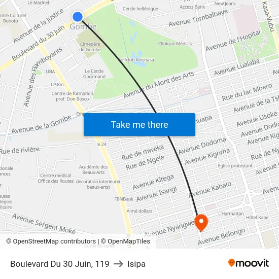 Boulevard Du 30 Juin, 119 to Isipa map