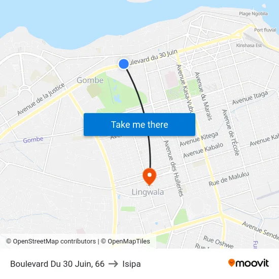 Boulevard Du 30 Juin, 66 to Isipa map