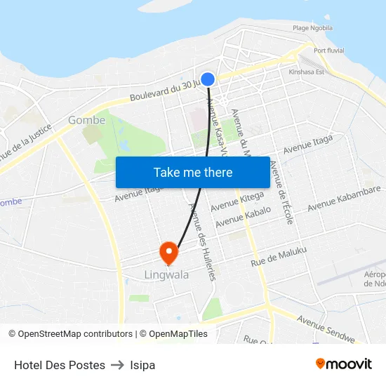 Hotel Des Postes to Isipa map