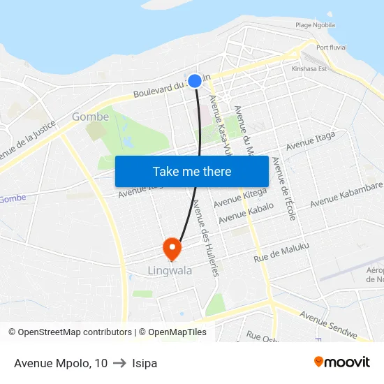 Avenue Mpolo, 10 to Isipa map
