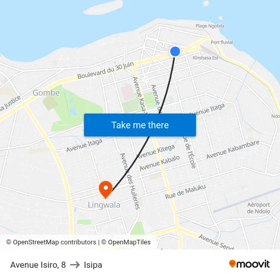 Avenue Isiro, 8 to Isipa map