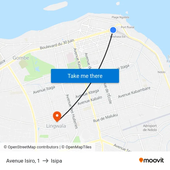 Avenue Isiro, 1 to Isipa map