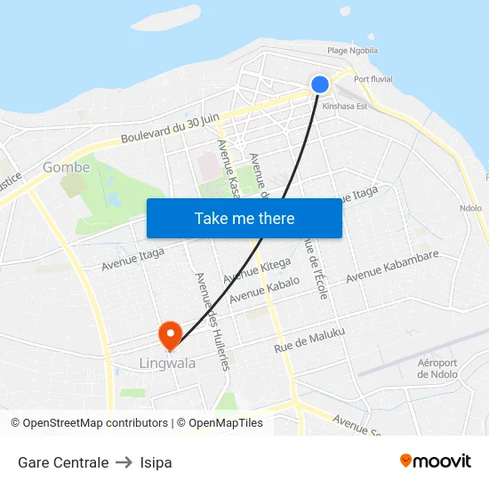 Gare Centrale to Isipa map