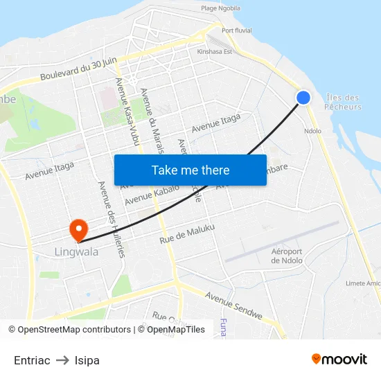 Entriac to Isipa map