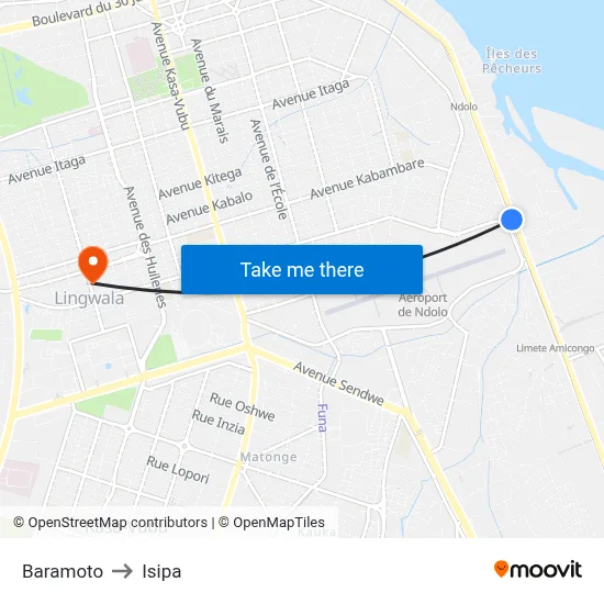 Baramoto to Isipa map