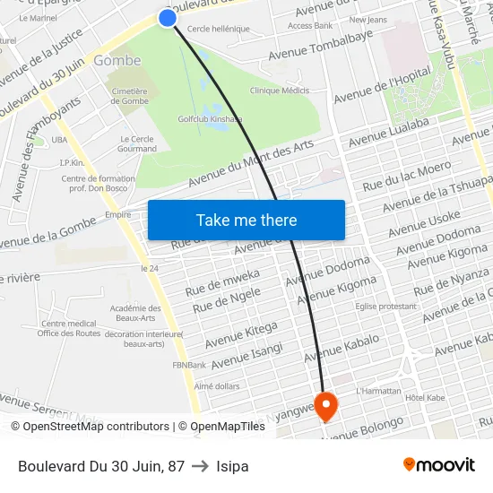 Boulevard Du 30 Juin, 87 to Isipa map