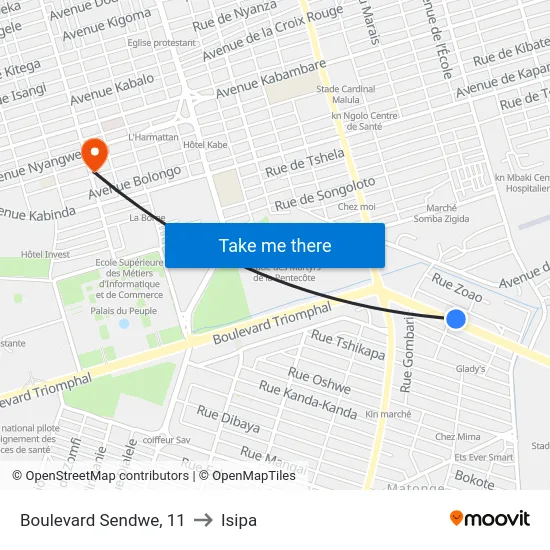 Boulevard Sendwe, 11 to Isipa map