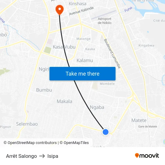 Arrêt Salongo to Isipa map