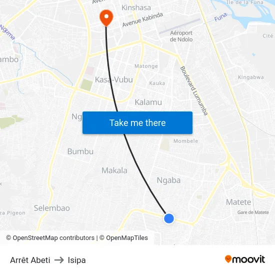 Arrêt Abeti to Isipa map