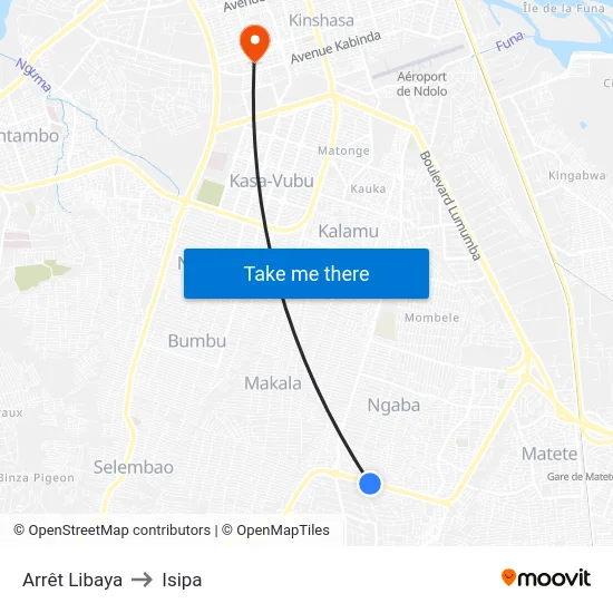 Arrêt Libaya to Isipa map