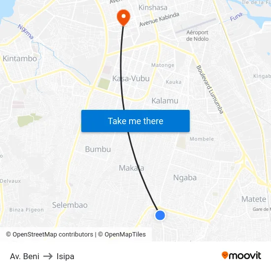 Av. Beni to Isipa map