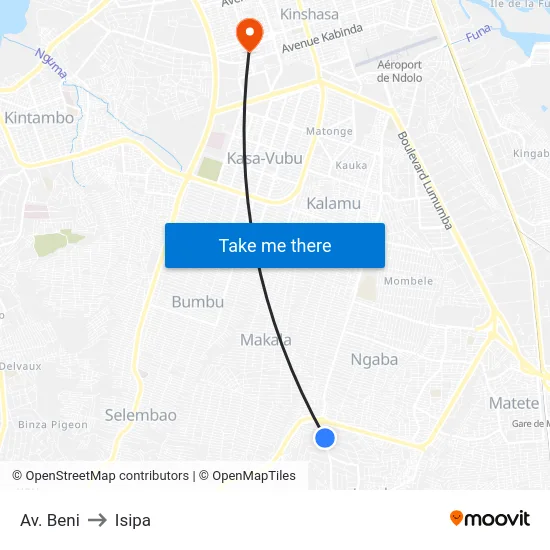 Av. Beni to Isipa map