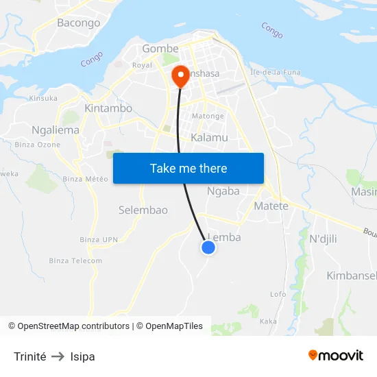 Trinité to Isipa map