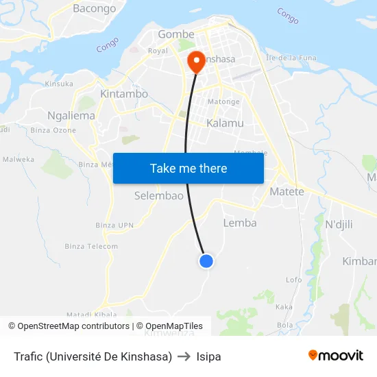 Trafic (Université De Kinshasa) to Isipa map
