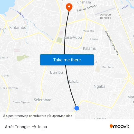 Arrêt Triangle to Isipa map