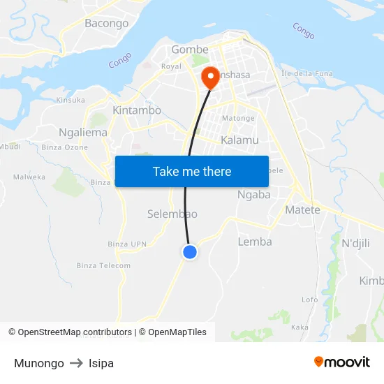 Munongo to Isipa map