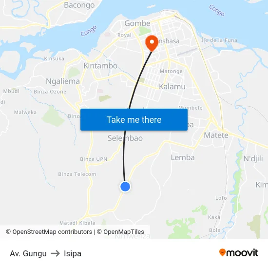 Av. Gungu to Isipa map