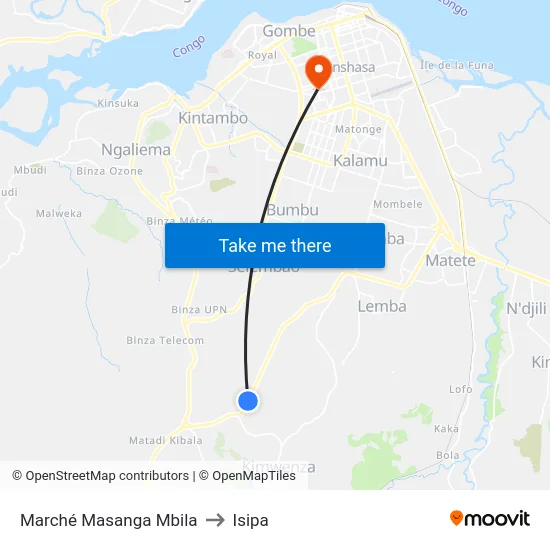 Marché Masanga Mbila to Isipa map