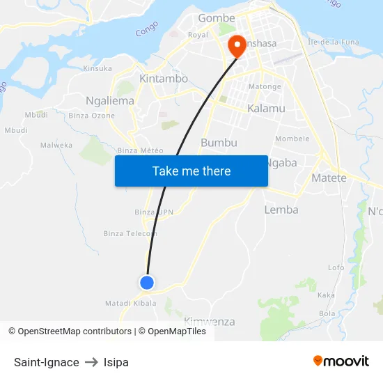 Saint-Ignace to Isipa map