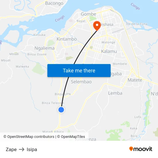 Zape to Isipa map
