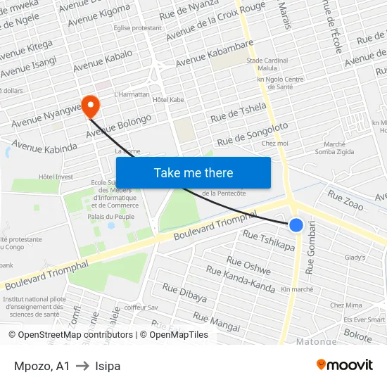 Mpozo, A1 to Isipa map