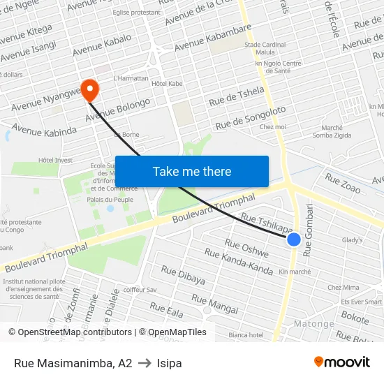 Rue Masimanimba, A2 to Isipa map