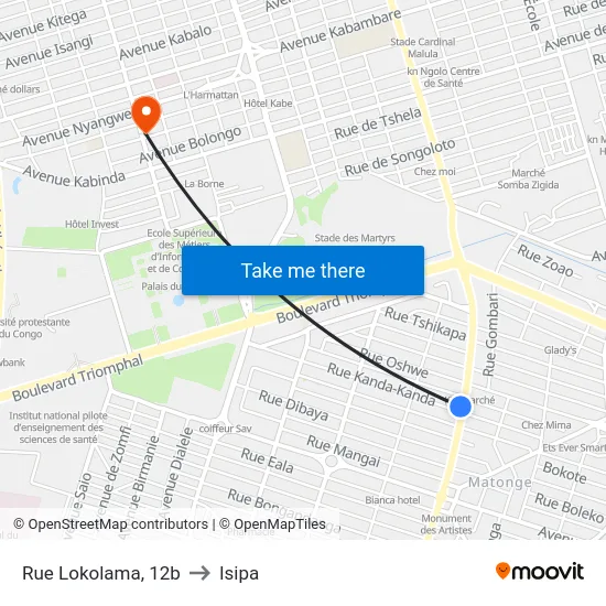 Rue Lokolama, 12b to Isipa map