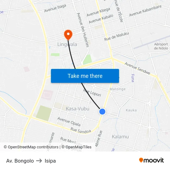 Av. Bongolo to Isipa map