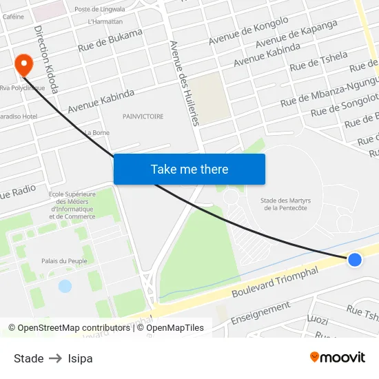 Stade to Isipa map