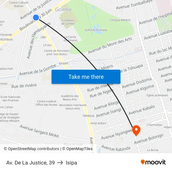 Av. De La Justice, 39 to Isipa map