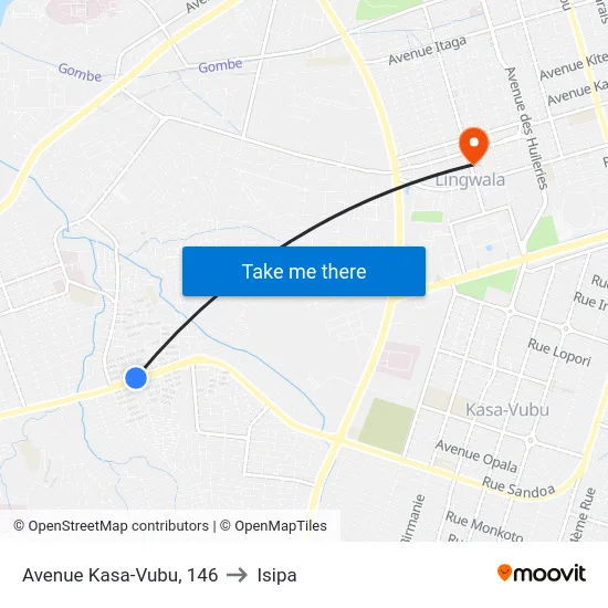 Avenue Kasa-Vubu, 146 to Isipa map